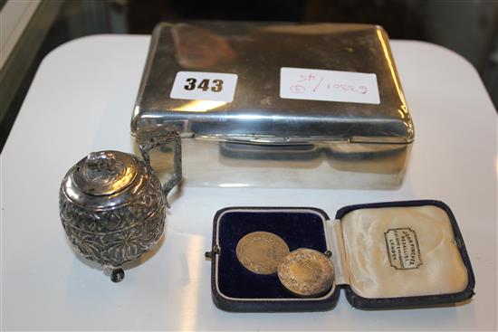 Austrian silver box, Indian mustard and 2 boxing medals